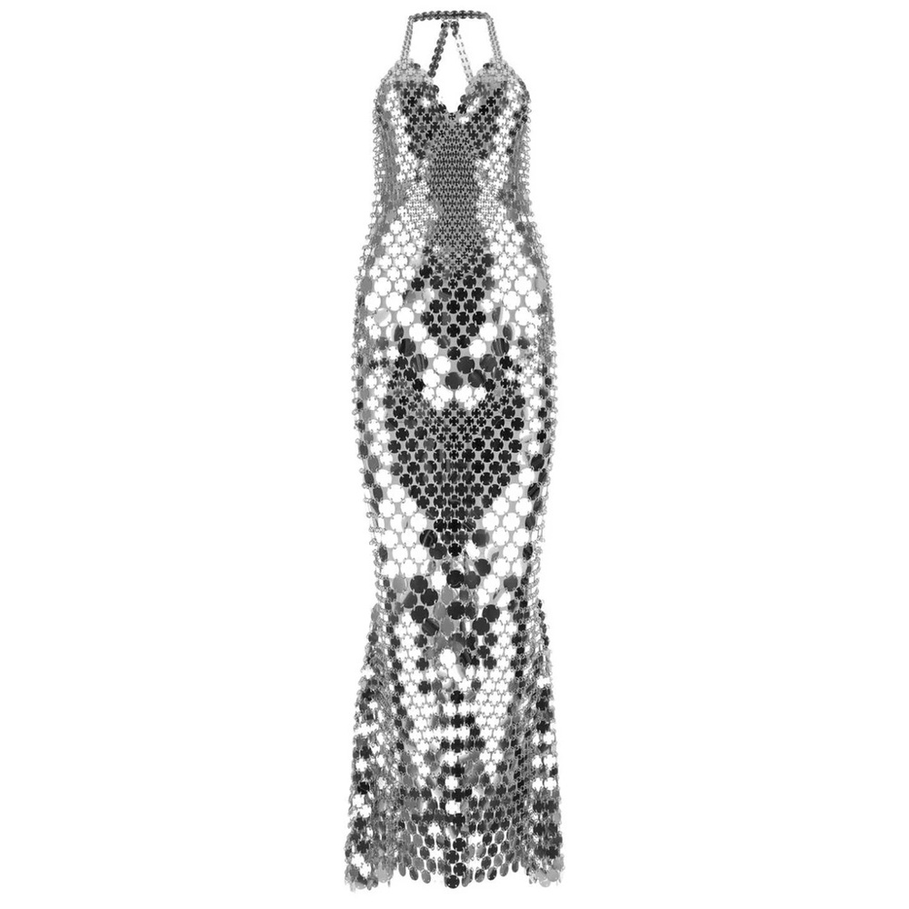 Paco Rabanne Sequin Embellished V-Neck Maxi Dress